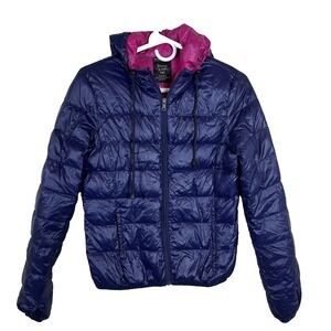 Zara TRF Warm Wear Ultralight Down Full Zip Deep Blue Hoodie‎ Womens Size Medium